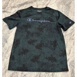 Champion Youth T Shirt Green Camo Crewneck short sleeve Size L (14/16) Dri Fit